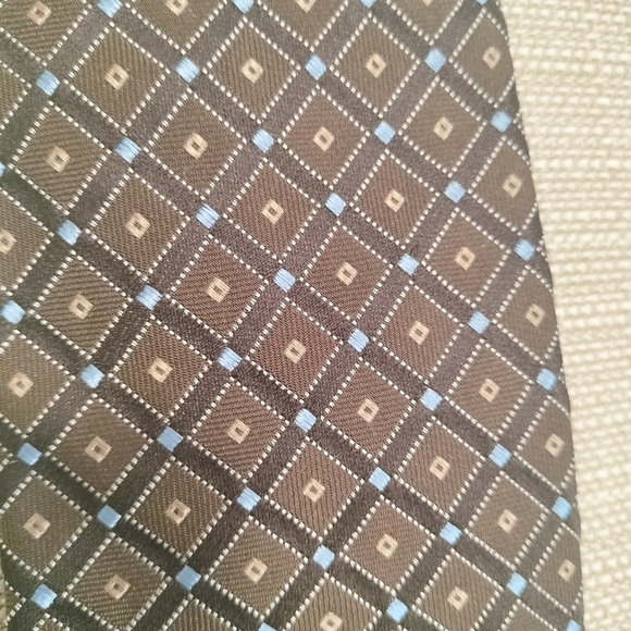 Nautica Brown Blue Geometric  Woven Men's Tie Necktie Silk Made in USA Formal - Picture 3 of 11
